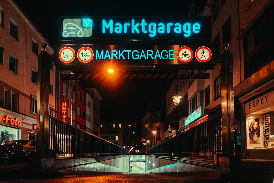 Garage Neon Sign stock photo. Image of buildings, street - 12377500