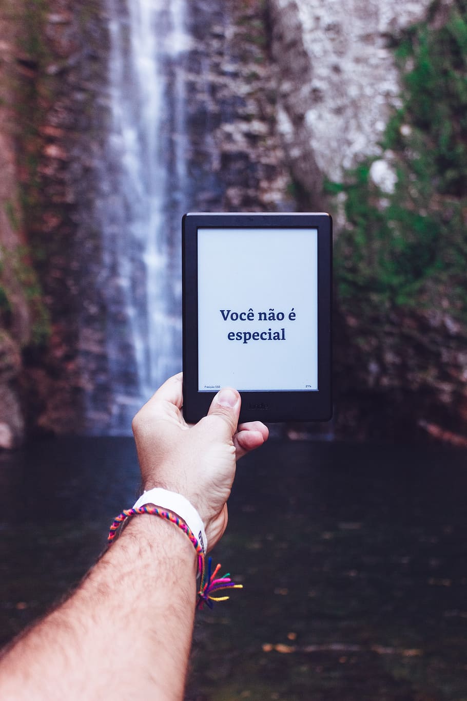 Person Holding Kindle, cascade, hand, waterfalls, human hand HD wallpaper
