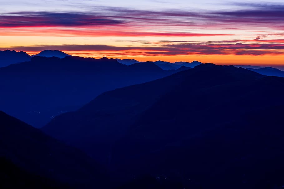 mountain, peak, summit, landscape, nature, clouds, sky, sunset HD wallpaper