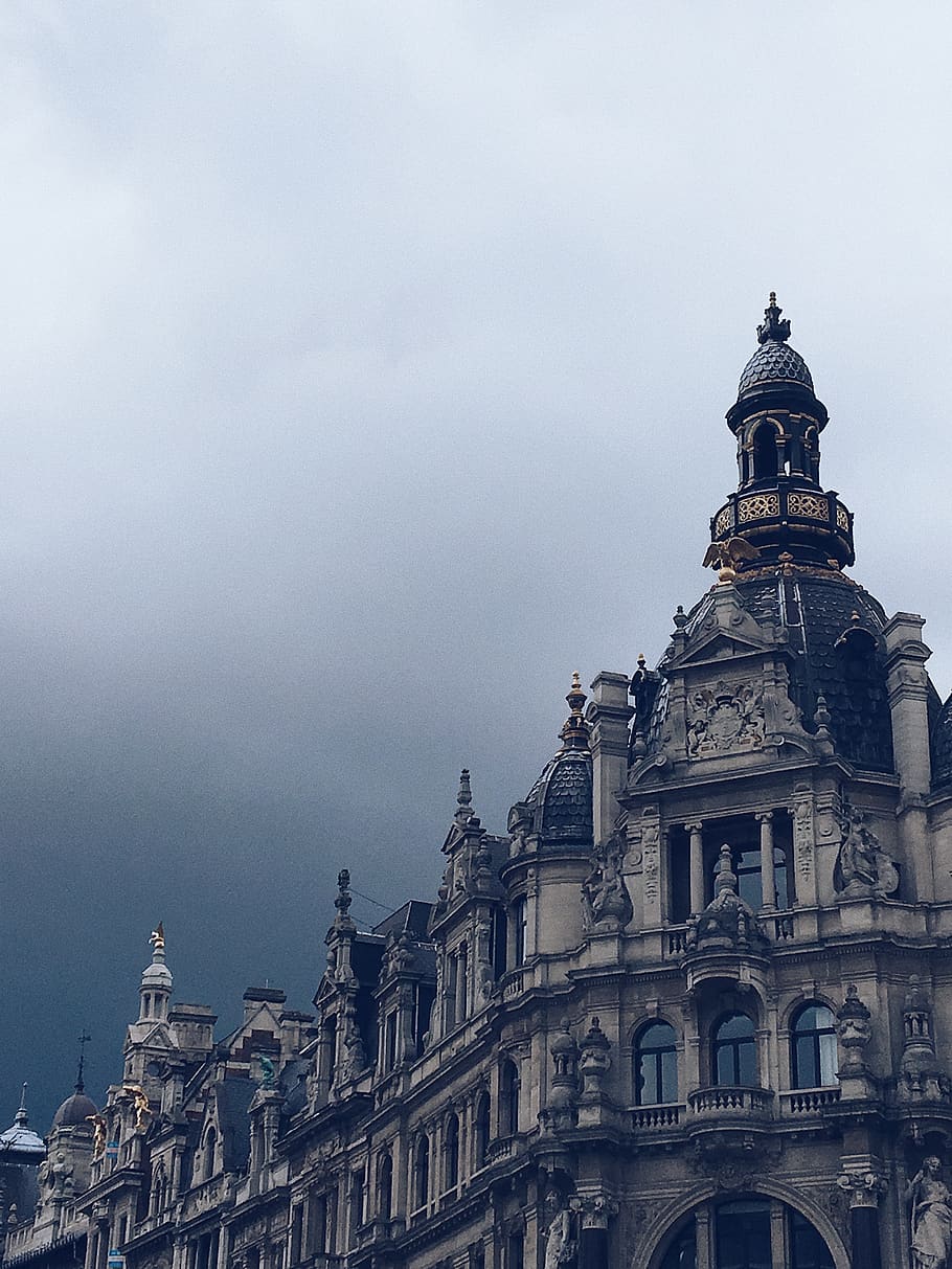 Beige Concrete Building and White Clouds, architecture, art, daylight HD wallpaper