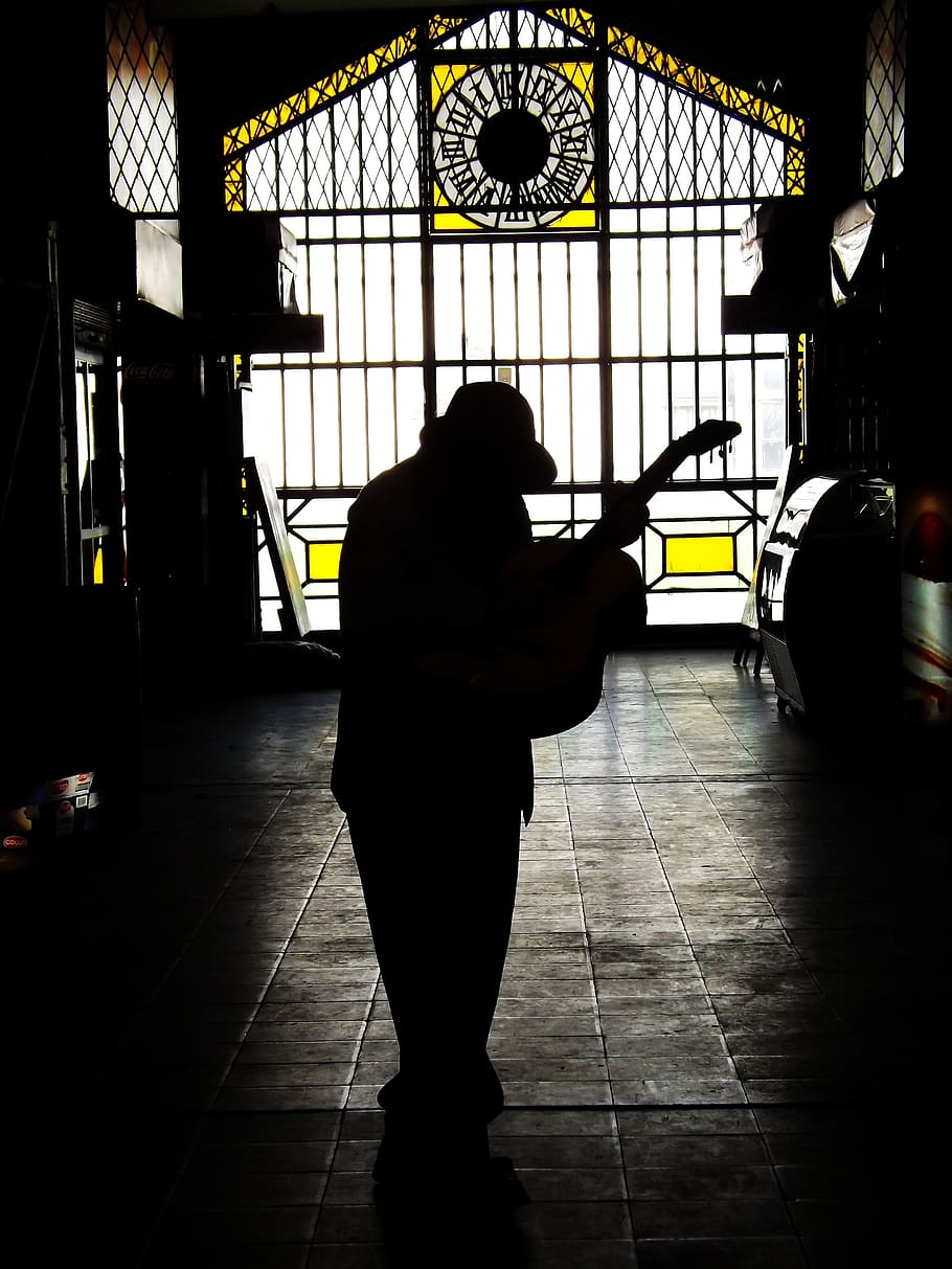 valparaiso, man, guitar, elder, music, silhouette, indoors HD wallpaper