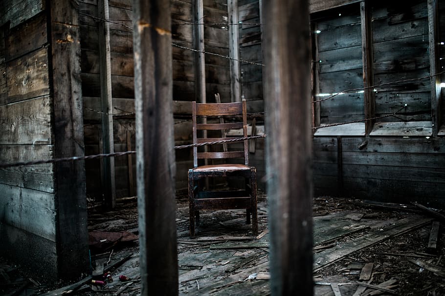 landscape, woods, chair, empty, dark, old, room, place, abandoned HD wallpaper