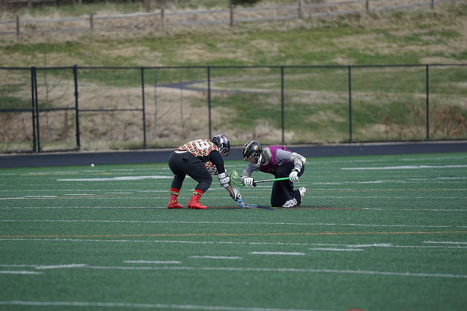 two men playing lacrosse on field, human, person, people, sports HD wallpaper