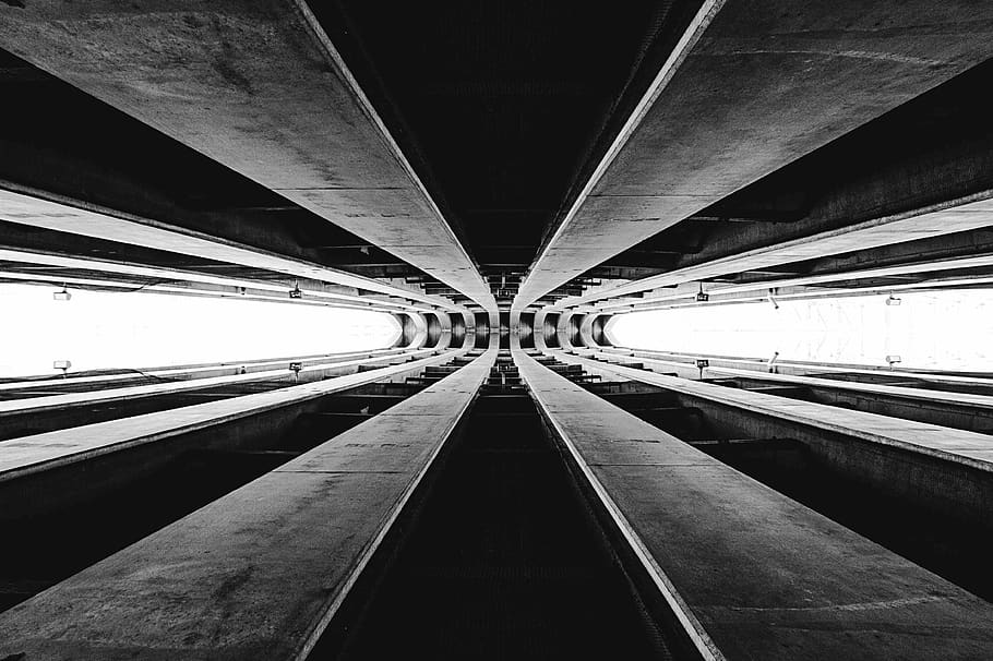 mirror, black and white, bridge, architecture, built structure HD wallpaper