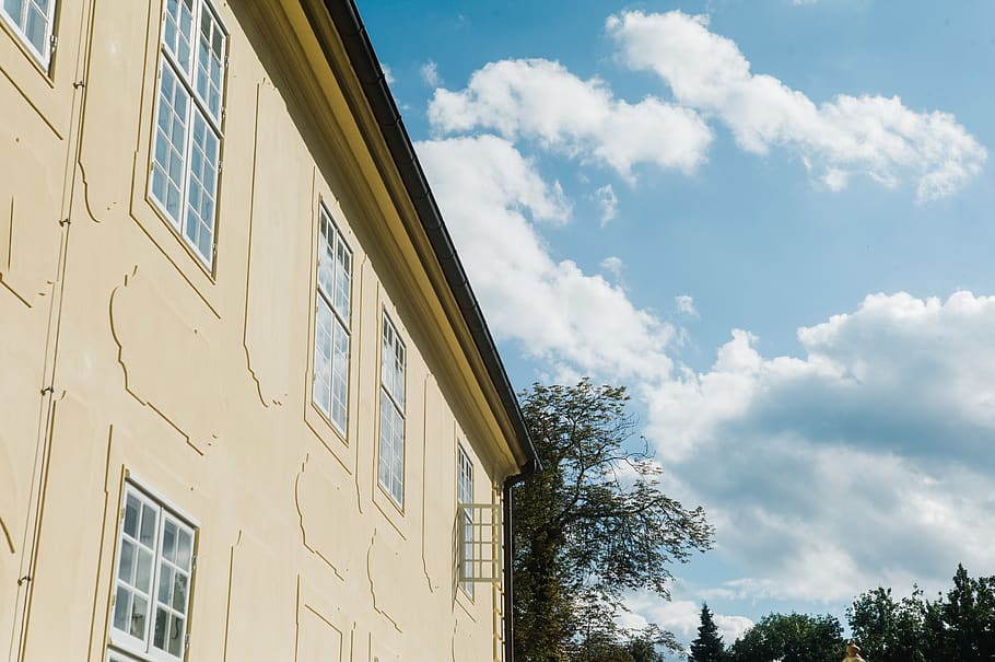house, castle, clouds, sky, building exterior, tree, architecture HD wallpaper