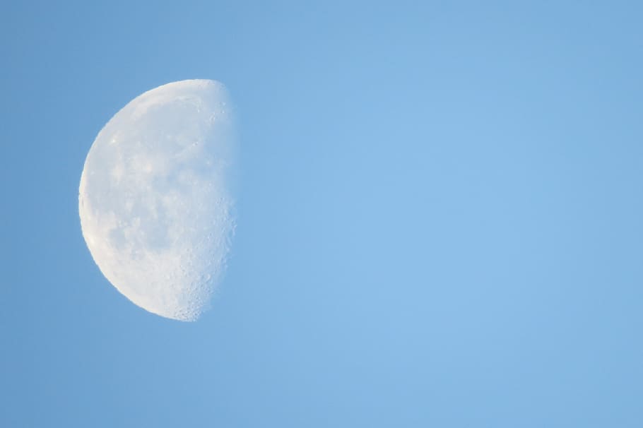 moon, blue sky, no people, copy space, nature, clear sky, low angle view HD wallpaper