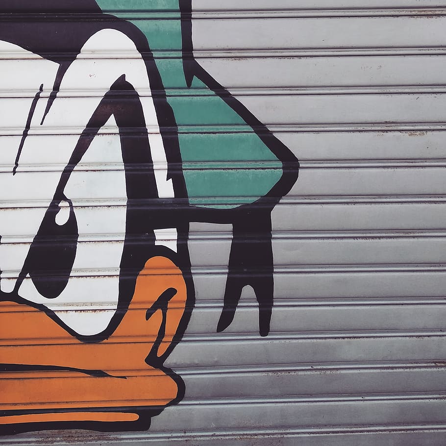 gray and green donald duck print roller shutter, no people, day, HD wallpaper