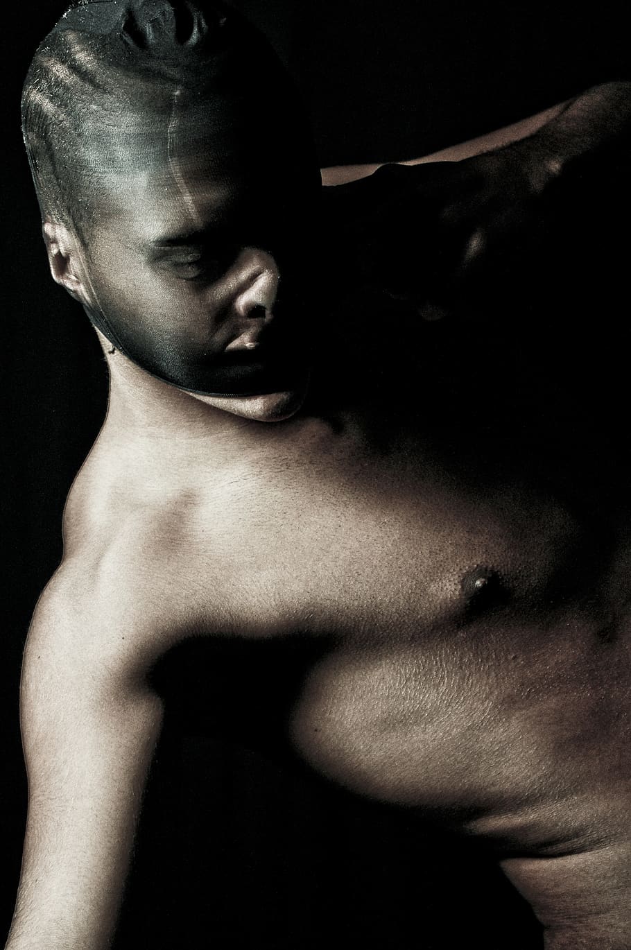 black background, indoors, shirtless, studio shot, one person HD wallpaper