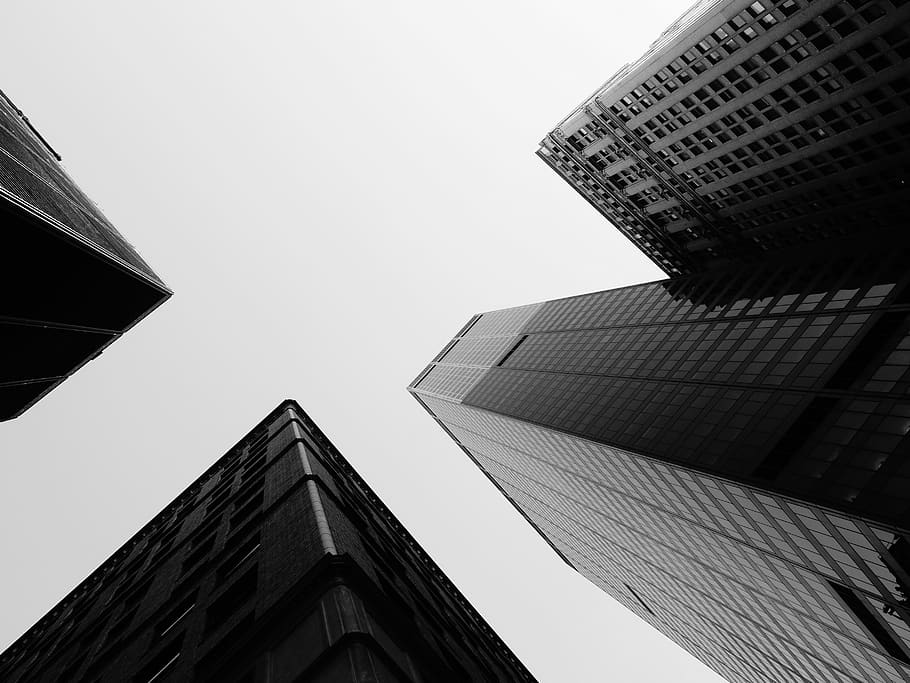 Low-angle Photography of Buildings, architecture, black-and-white
