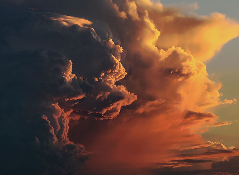 gray clouds, face, monster, thunderstorm, sunrise, rain, stormy clouds HD wallpaper