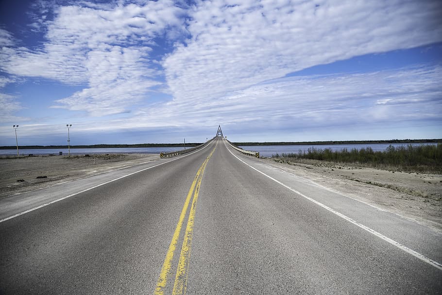 gray asphalt road under white clouds, way, dirt road, gravel HD wallpaper