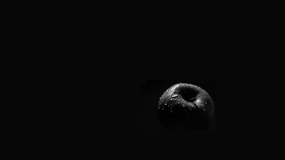 grayscale photo of apple, copy space, studio shot, black background, HD wallpaper