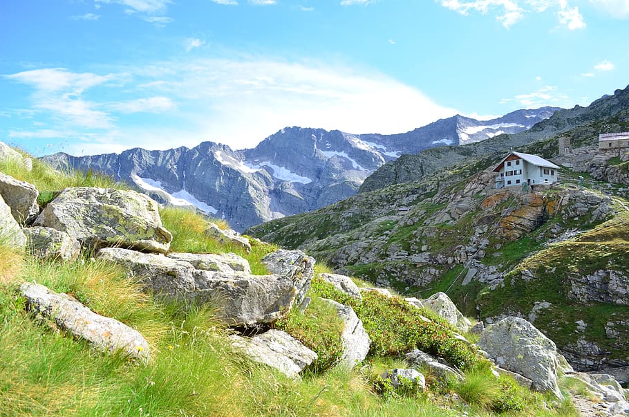 alpine, mountains, nature, sky, italy, green, summer, beauty in nature HD wallpaper