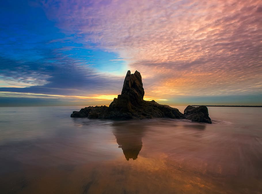 Island Under Cloudy Sky, beach, beautiful, clouds, dawn, evening HD wallpaper