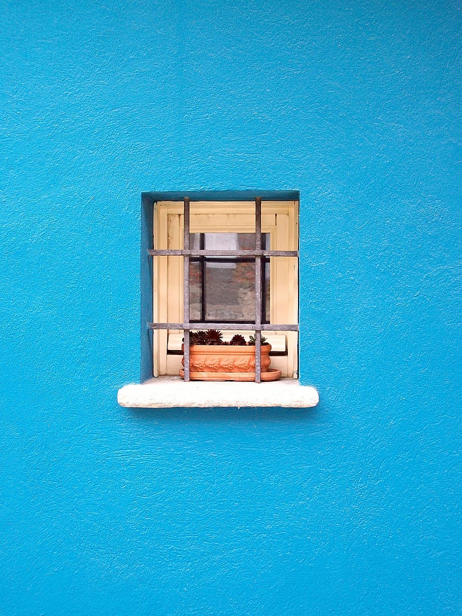 brown clay pot on window, blue, architecture, built structure HD wallpaper
