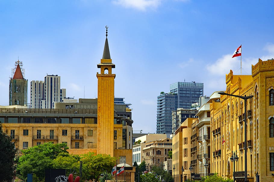 cityscape, town, town hall, mosque, buildings, beirut, lebanon, HD wallpaper