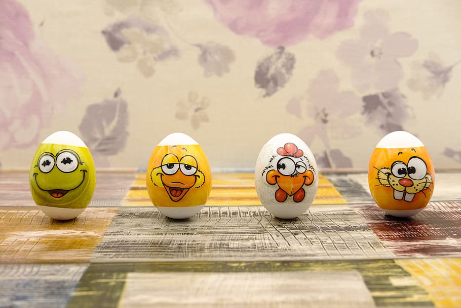 easter eggs, easter celebration, colorful, frog, duck, hare HD wallpaper