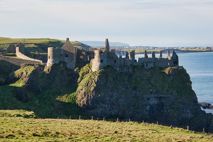 dunluce, castle, northern ireland, coast, north coast, middle ages, HD wallpaper