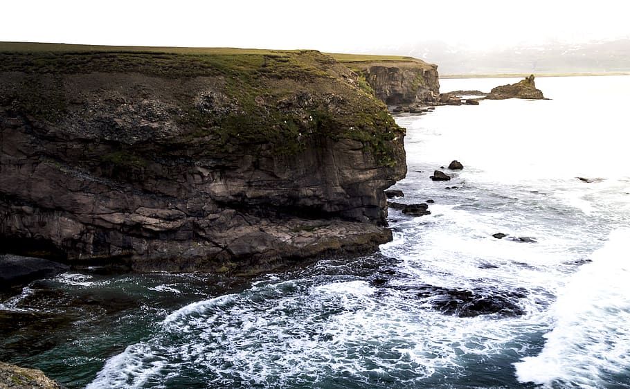 iceland, cliffs, atlantic ocean, mountain, nature, rock, sunset HD wallpaper