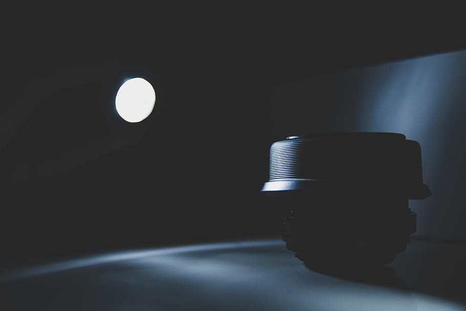 lens, illuminated, light, dark, night, spot, indoors, spotlight HD wallpaper