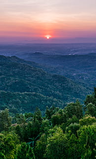 sunrise view on mountain, tree, nature, outdoors, sunset, dawn HD wallpaper