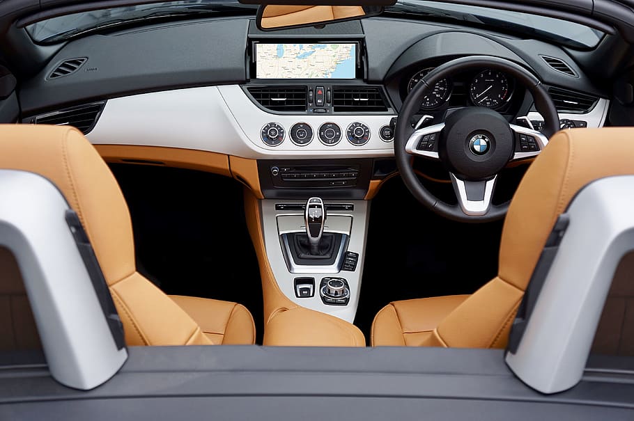 Black, Brown, and Gray Bmw Car Interior View, airbag, auto, automobile