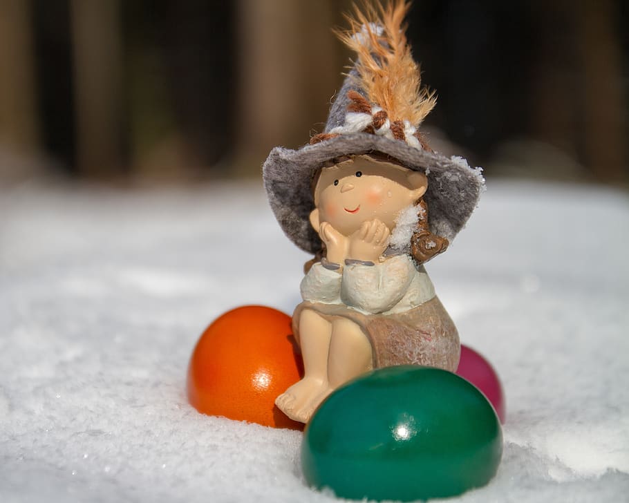 easter, egg, figure, easter eggs, colorful, colored, snow, nature HD wallpaper