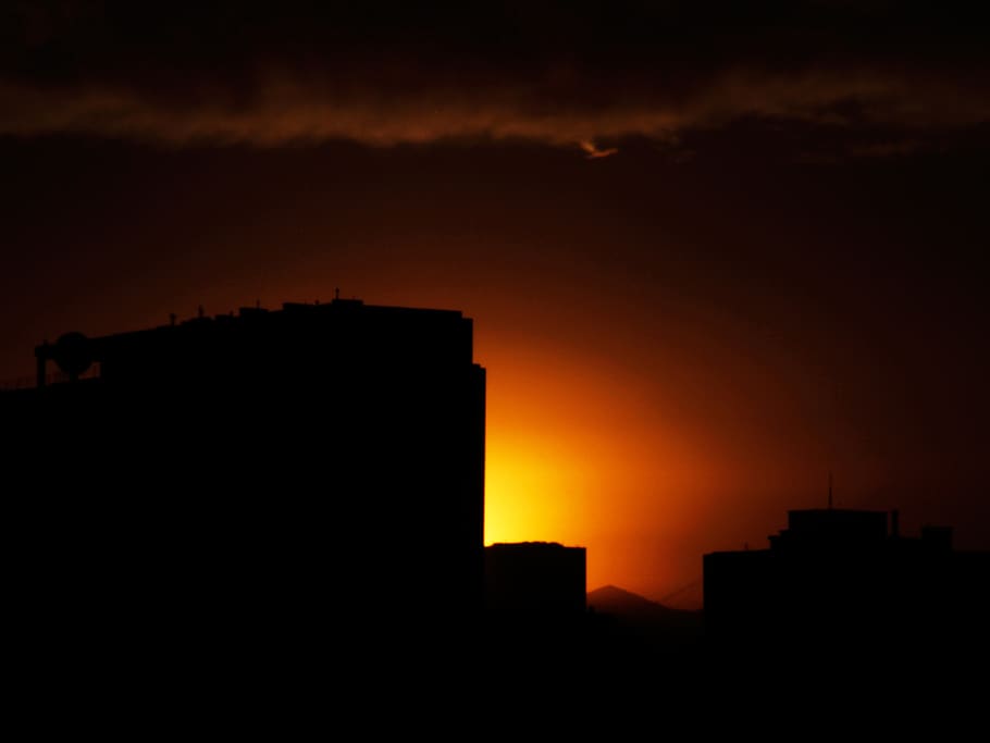 building, sunset, sundown, sky, midnight, beautiful, view, silhouette HD wallpaper