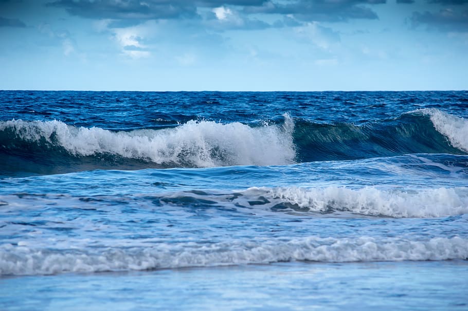 ocean, sea, wave, coast, horizon, sky, beach, foam, surf, water HD wallpaper
