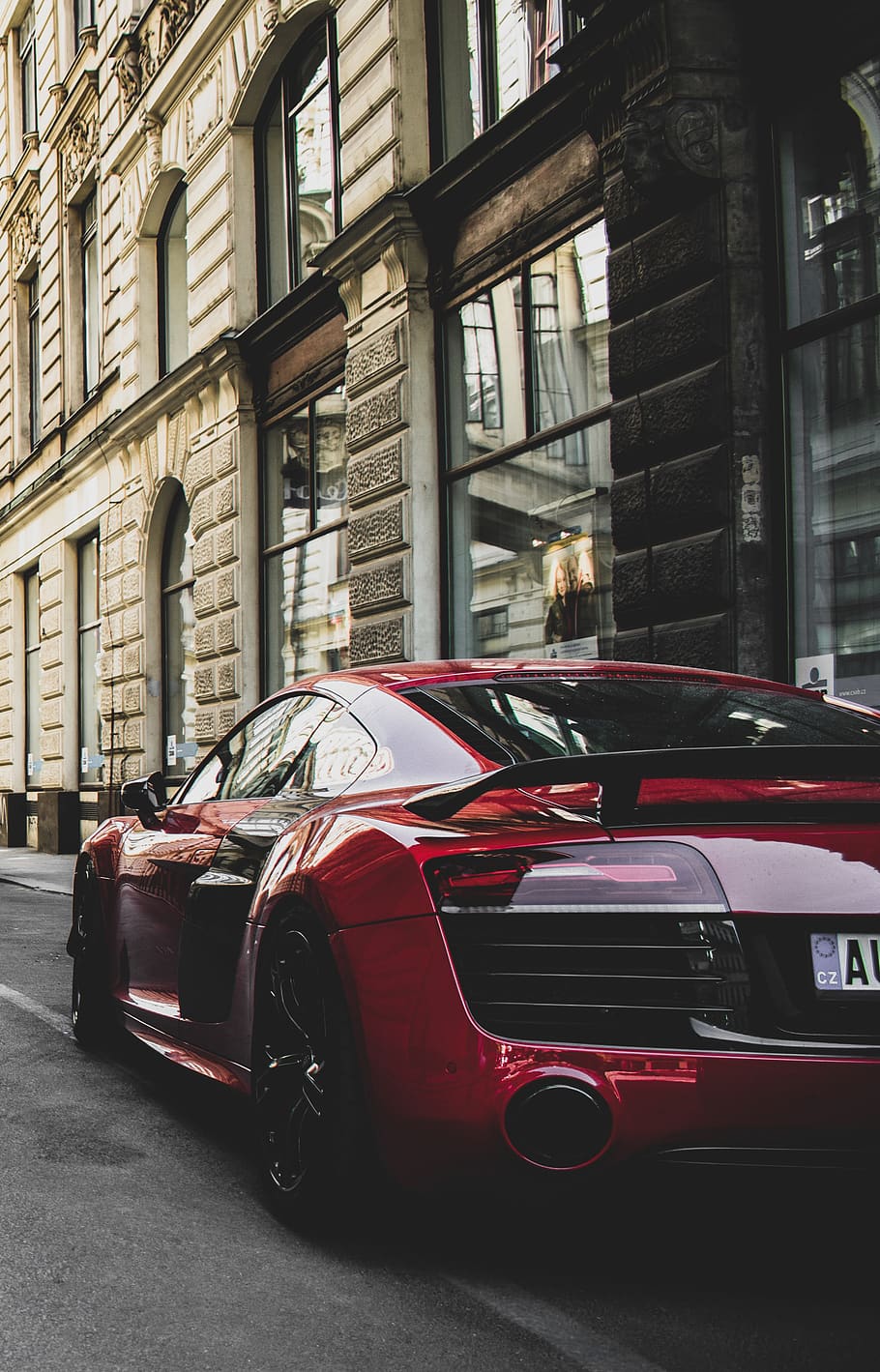 HD wallpaper: Red and Black Audi R8 Coupe Parked Near Gray Concrete  Building | Wallpaper Flare