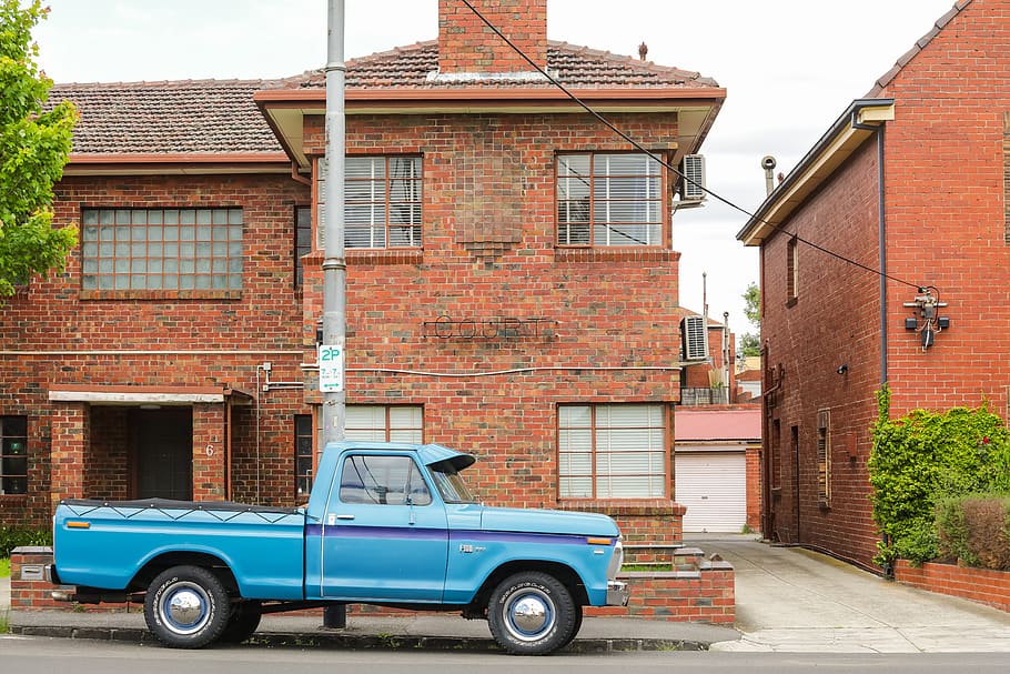 blue single-door refrigerator, brick, truck, australia, melbourne, HD wallpaper