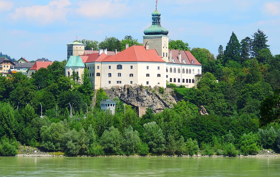lower austria, danube, castle, persenbeug, tree, building exterior HD wallpaper