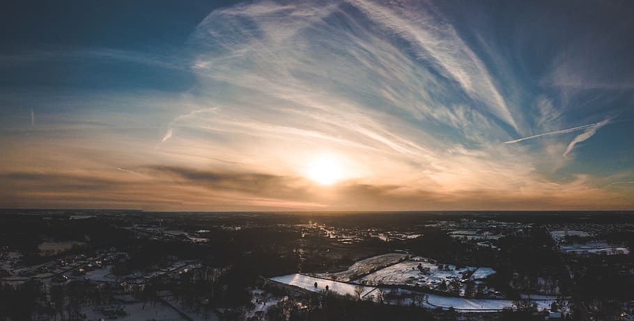 Bird's Eye View of Sky During Dawn, clouds, cold, idyllic, landscape HD wallpaper