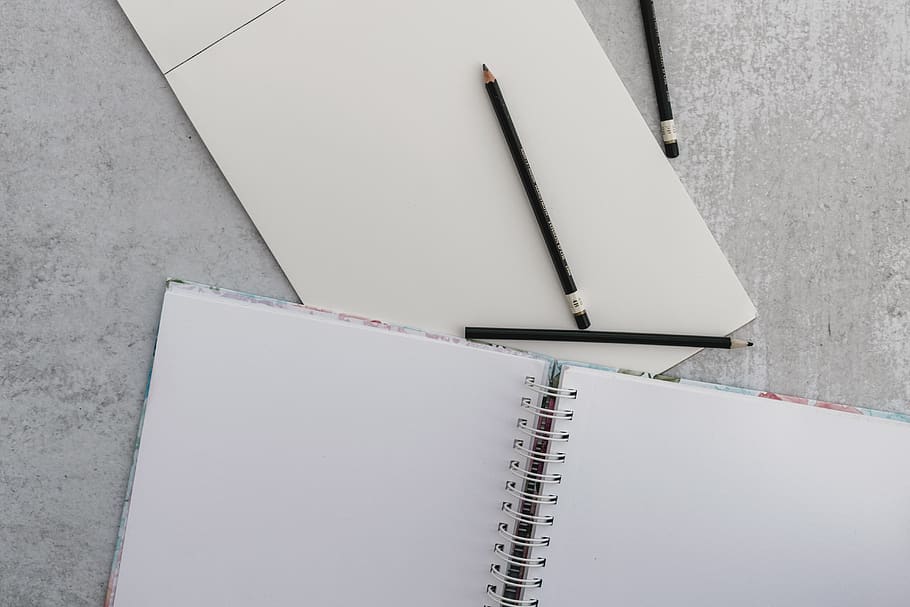 empty book page with pencil, text, diary, paper, art, art class HD wallpaper