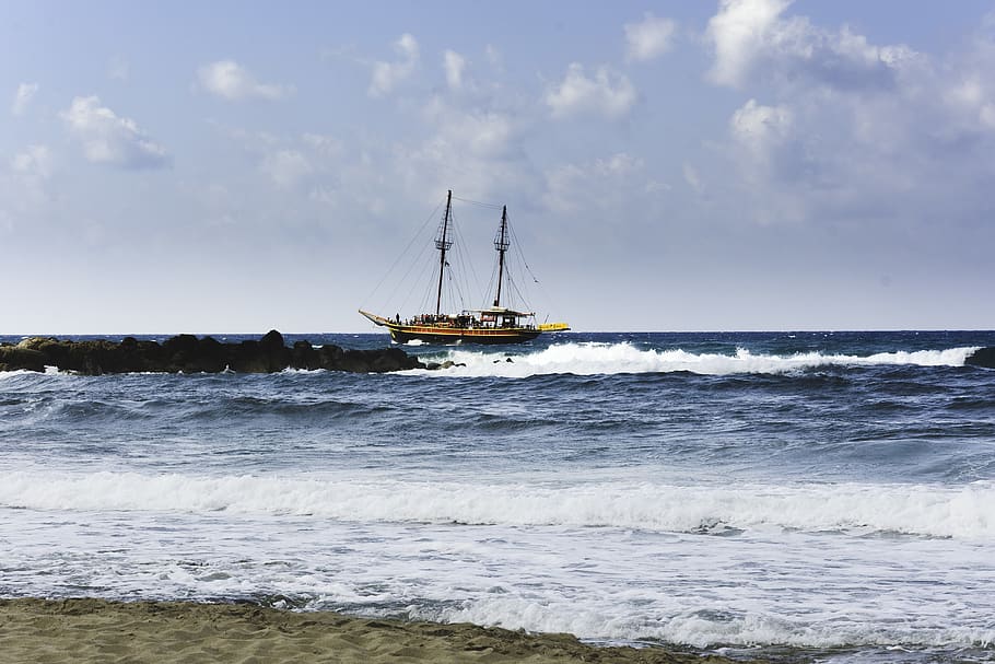 greece, malia, sea, waves, crete, pirates, travel, boot, holiday HD wallpaper