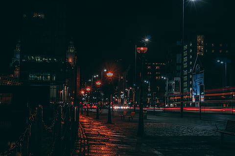 building between road during nighttime, path, walkway, city, urban HD wallpaper