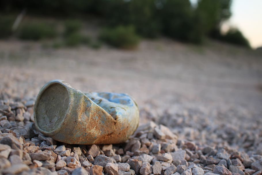 can, drink, soft drink, soil, stones, recycle, container, waste HD wallpaper