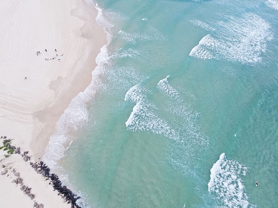 High-angle Photography of Calm Sea, beach, bird's eye view, drone photography