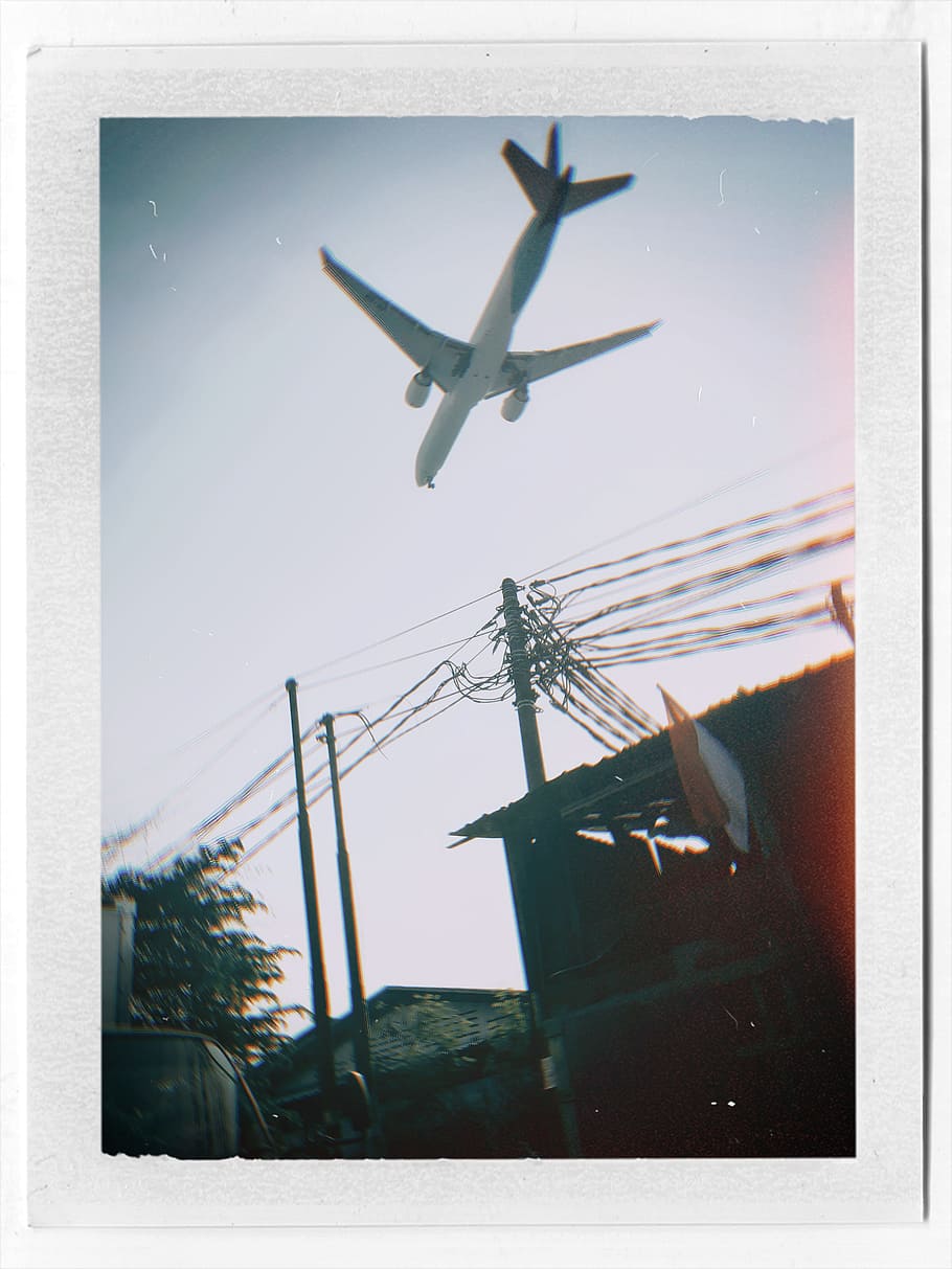 white airplane during daytiem, vintage, photo, polaroid, print, HD wallpaper