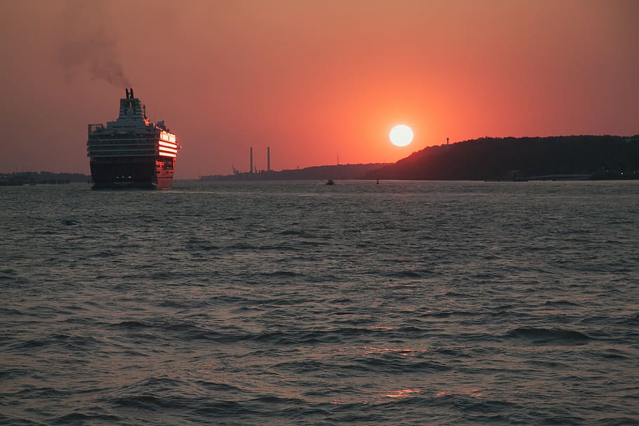 And the ship sails, aerial, boat, bulk, coastline, dawn, delivering, HD wallpaper