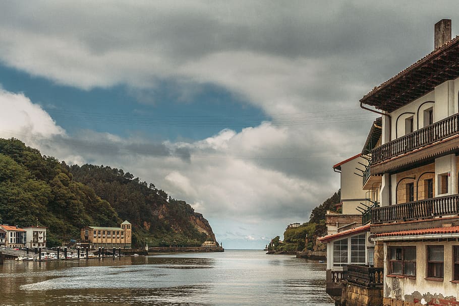 spain, pasaia, cloud, sea, sky, water, port, cloud - sky, architecture HD wallpaper