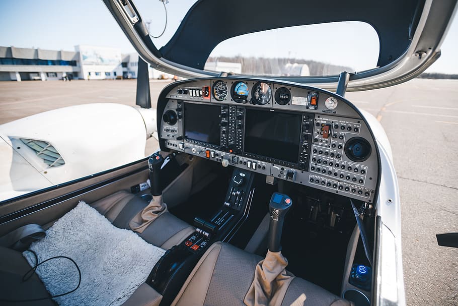gray and black plane cockpit, vehicle interior, control, mode of transportation HD wallpaper