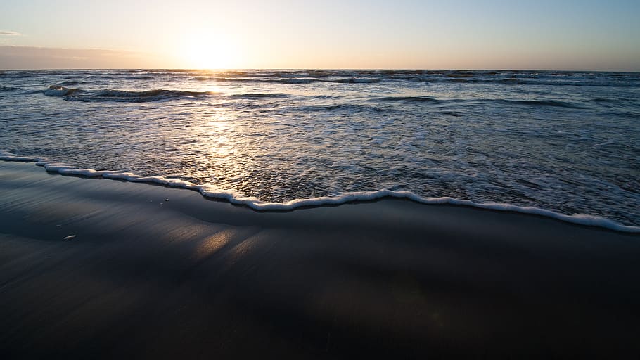 baltic sea, wave, sunset, sand, sunray, sunrays, waves, water HD wallpaper