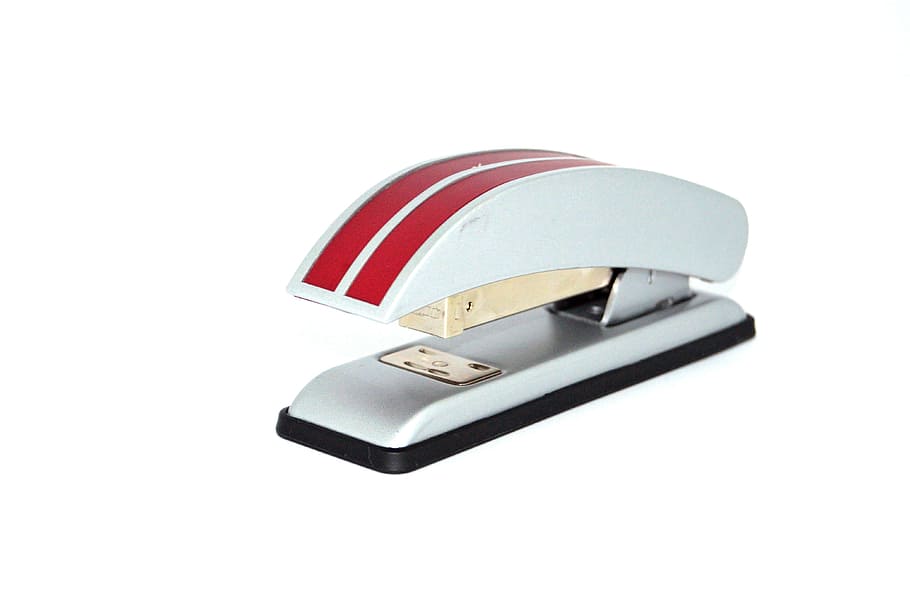 Red and White Stapler, modern stapler, office equipment, technology HD wallpaper