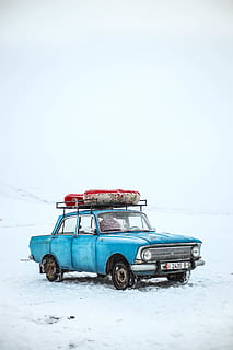 Blue Box-type Sedan, auto, automobile, car, cold, daylight, frost HD wallpaper