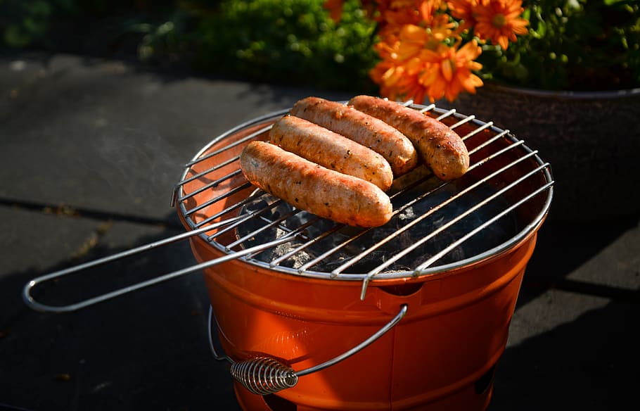 Charcoal Grill With Sausage, barbecue, bbq, beef, delicious, dinner HD wallpaper