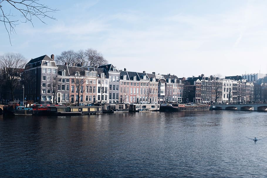 netherlands, amsterdam, water, buildings, x100t, fujifilm, river, HD wallpaper