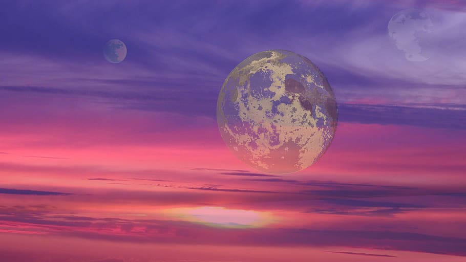 moon, planet, sky, space, fantasy, cloud - sky, nature, environment HD wallpaper