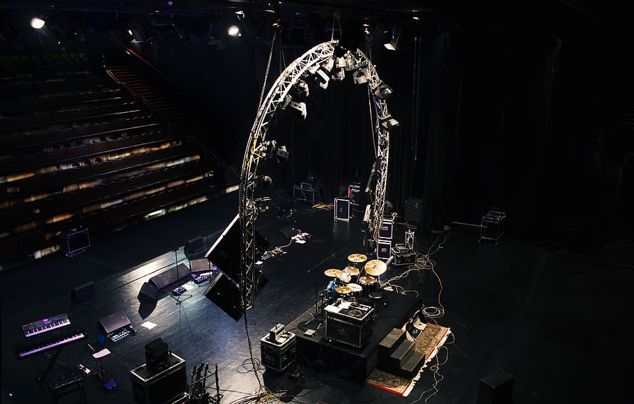 empty stage with musical instrument, arts culture and entertainment HD wallpaper