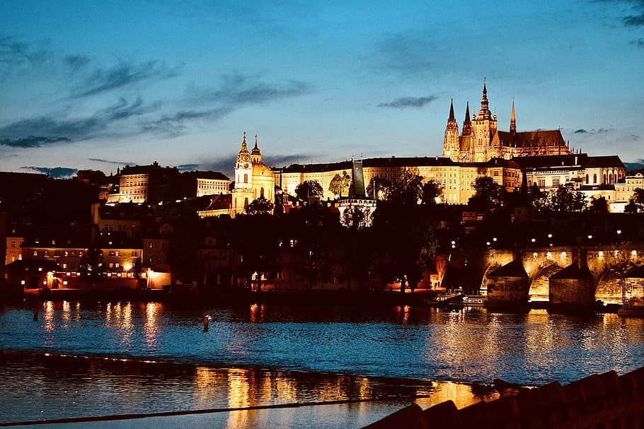 prague, czechia, night, lights, city, beautiful, building exterior HD wallpaper